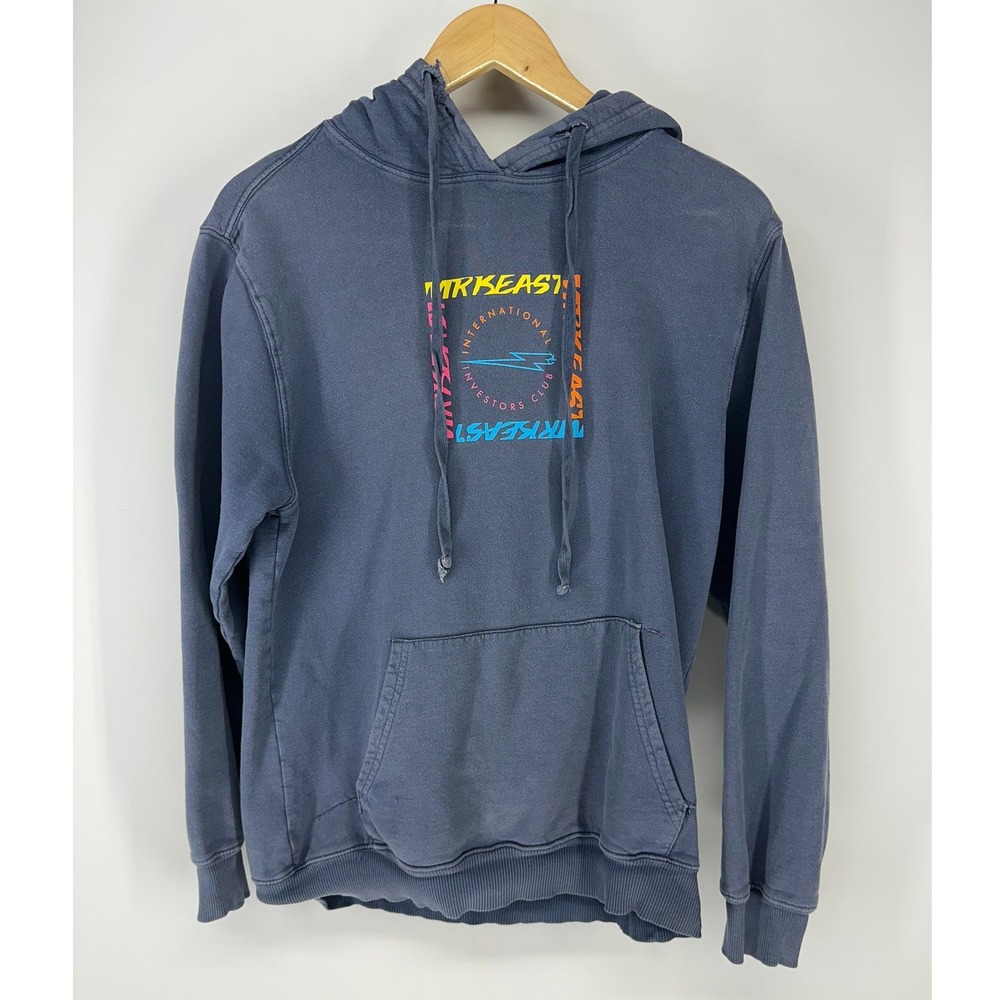 MrBeast Hoodie Small International Investors Club Blue Distressed Flawed Merch